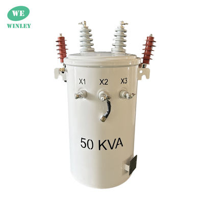 50kva Óleo de transformador montado em pólo de fase única imerso em 12,47KV 304SS ANSI / IEEE C57