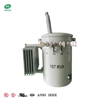 167Kva Single Phase Pole Mounted Distribution Transformer Oil Immersion Dual Winding 34.5KV A 120V BIL 200KV Tipo convencional
